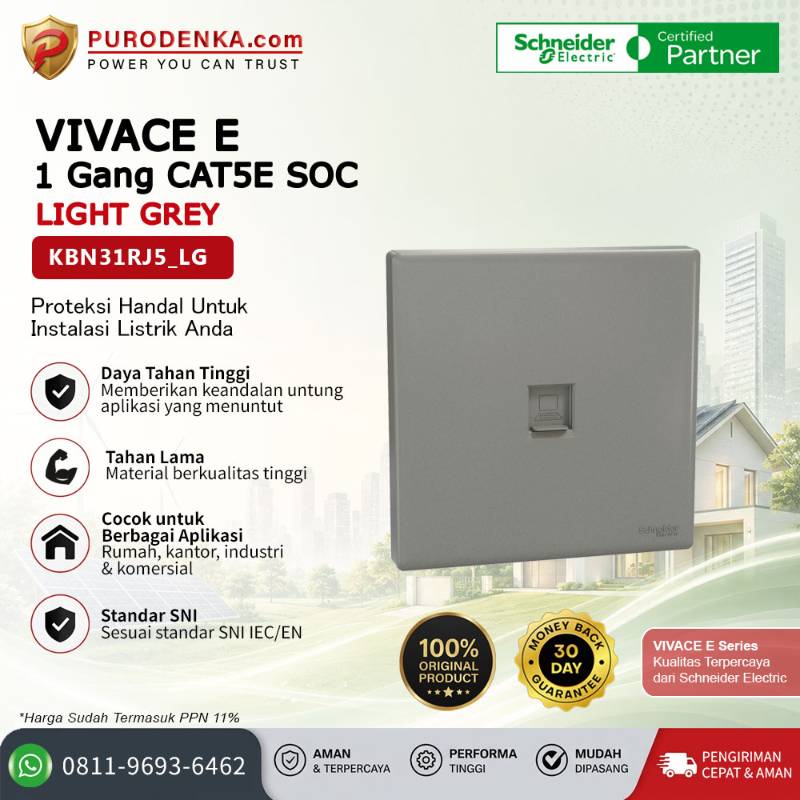 SCHNEIDER Vivace E Communication Outlet 1 Gang CAT5E SOC Light Grey KBN31RJ5_LG