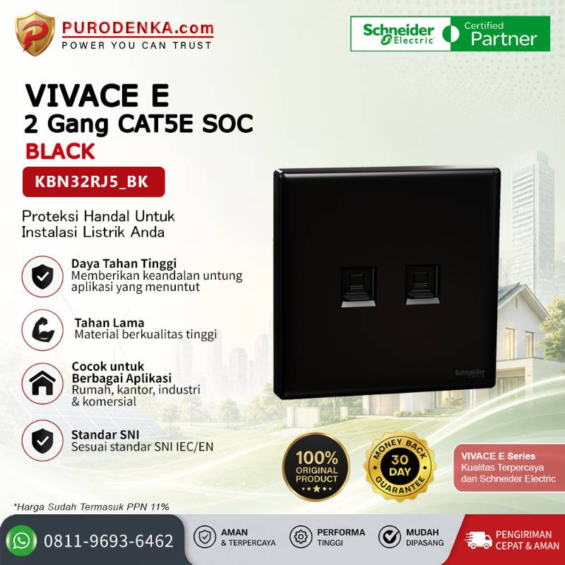 SCHNEIDER Vivace E Communication Outlet 2 Gang CAT5E SOC Black KBN32RJ5_BK