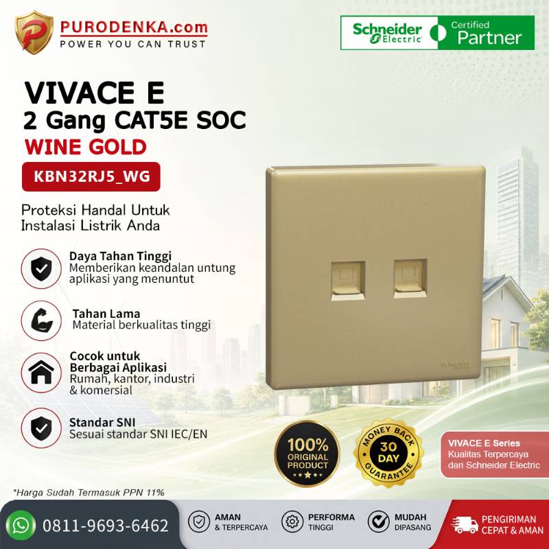 SCHNEIDER Vivace E Communication Outlet 2 Gang CAT5E SOC Wine Gold KBN32RJ5_WG