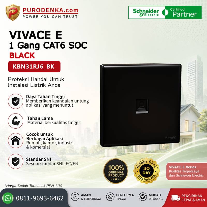 SCHNEIDER Vivace E Communication Outlet 1 Gang CAT6 SOC Black KBN31RJ6_BK