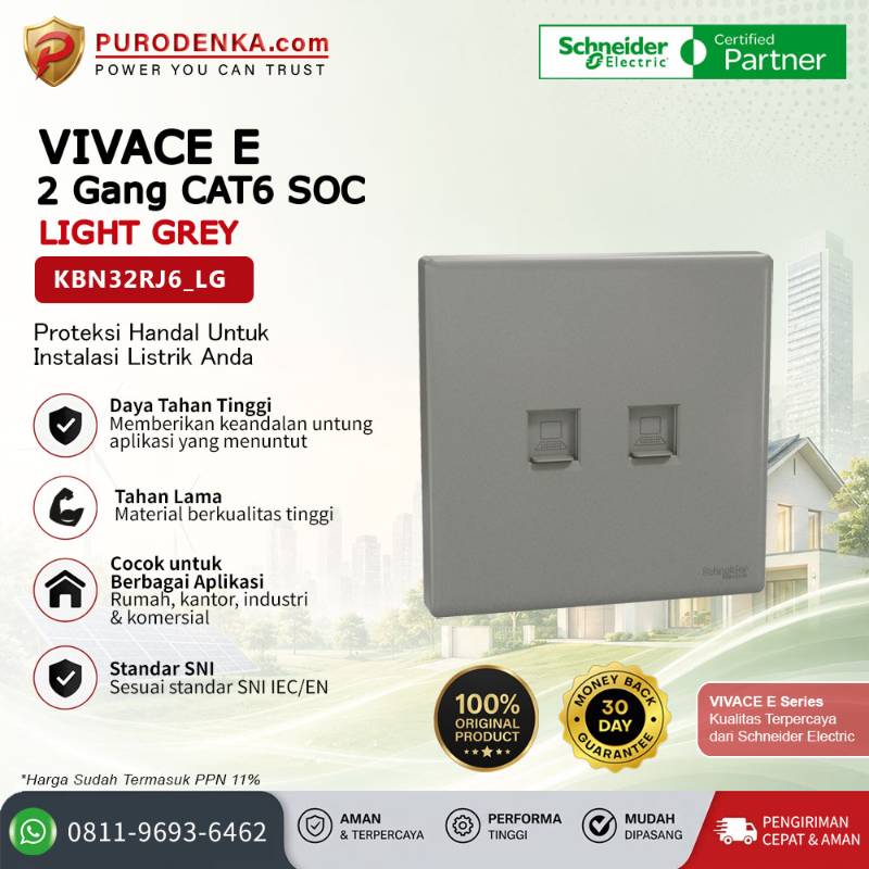 SCHNEIDER Vivace E Communication Outlet 2 Gang CAT6 SOC Light Grey KBN32RJ6_LG