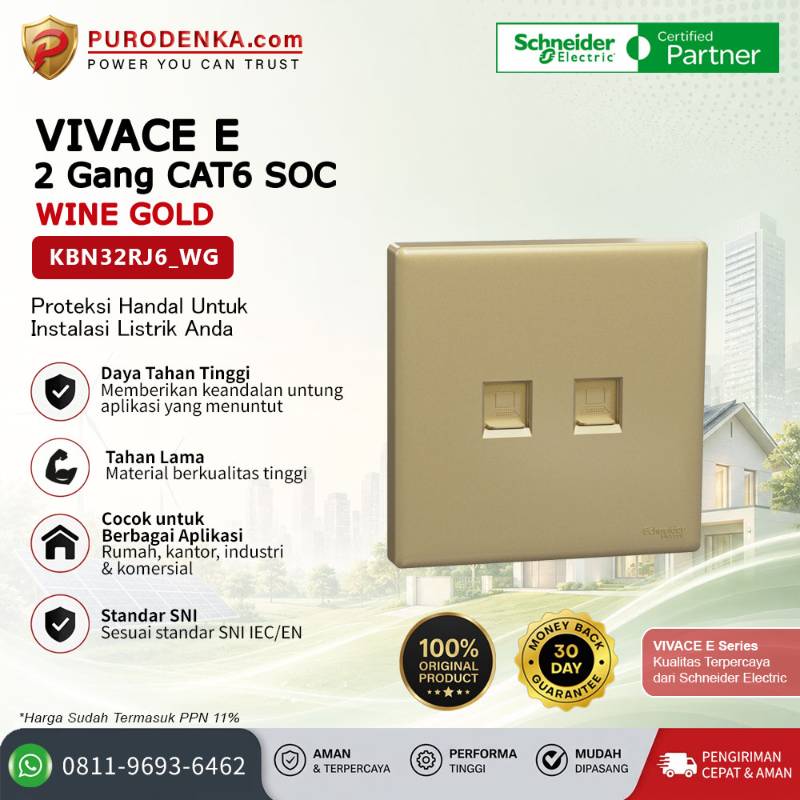 SCHNEIDER Vivace E Communication Outlet 2 Gang CAT6 SOC Wine Gold KBN32RJ6_WG