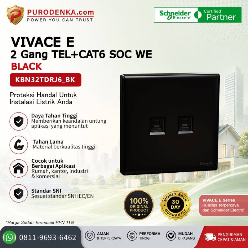 SCHNEIDER Vivace E Communication Outlet 2 Gang TEL+CAT6 SOC WE Black KBN32TDRJ6_BK