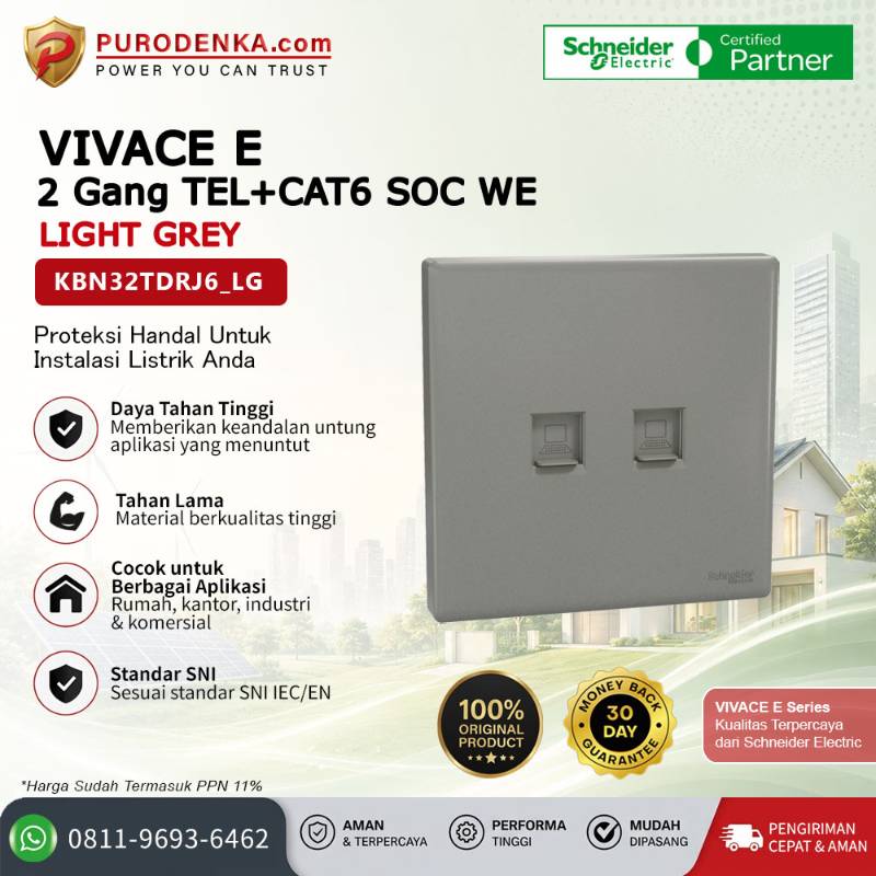 SCHNEIDER Vivace E Communication Outlet 2 Gang TEL+CAT6 SOC WE Light Grey KBN32TDRJ6_LG