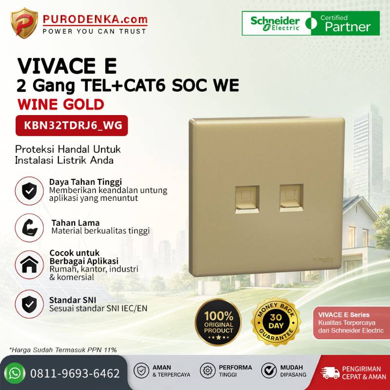 SCHNEIDER Vivace E Communication Outlet 2 Gang TEL+CAT6 SOC WE Wine Gold KBN32TDRJ6_WG