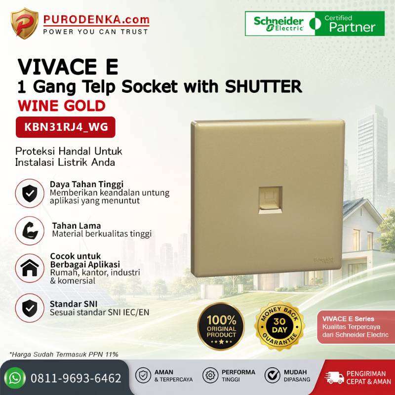 SCHNEIDER Vivace E Communication Outlet 1 Gang Telp Socket with Shutter Wine Gold KBN31RJ4_WG