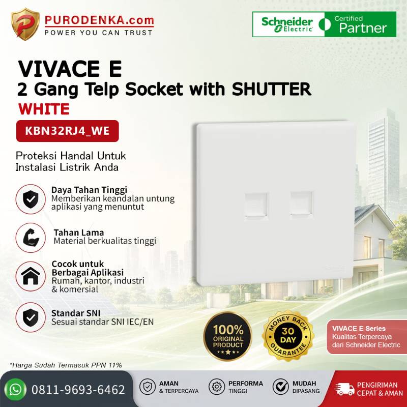 SCHNEIDER Vivace E Communication Outlet 2 Gang Telp Socket with Shutter White KBN32RJ4_WE