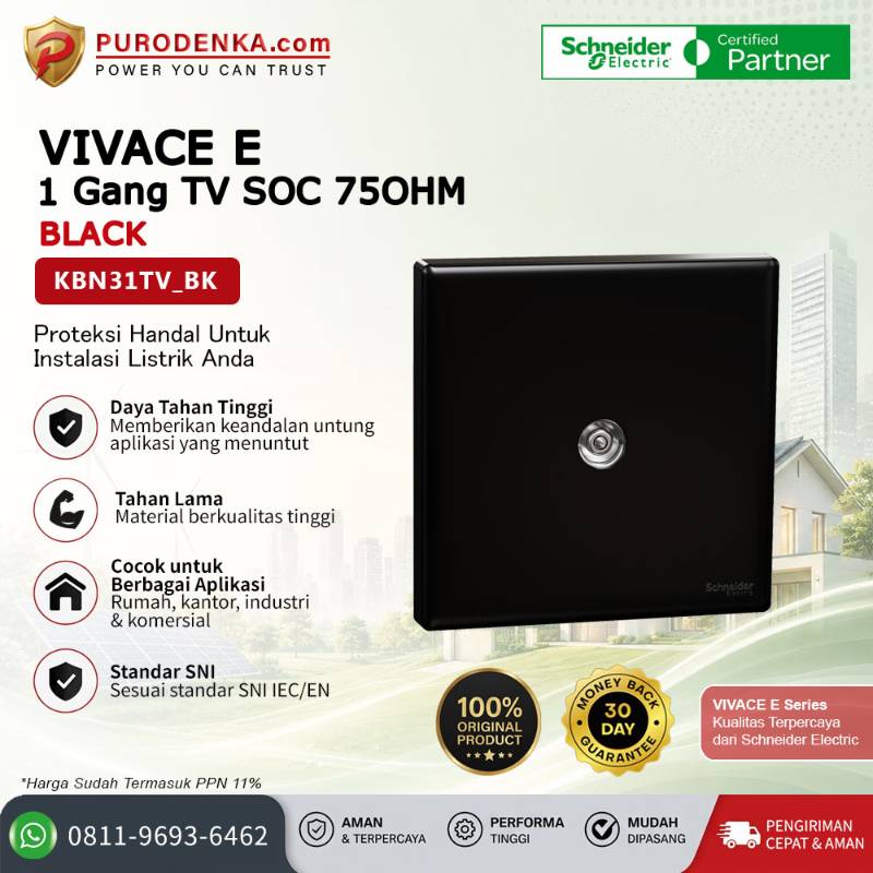 SCHNEIDER Vivace E Communication Outlet 1 Gang TV SOC 75OHM Black KBN31TV_BK