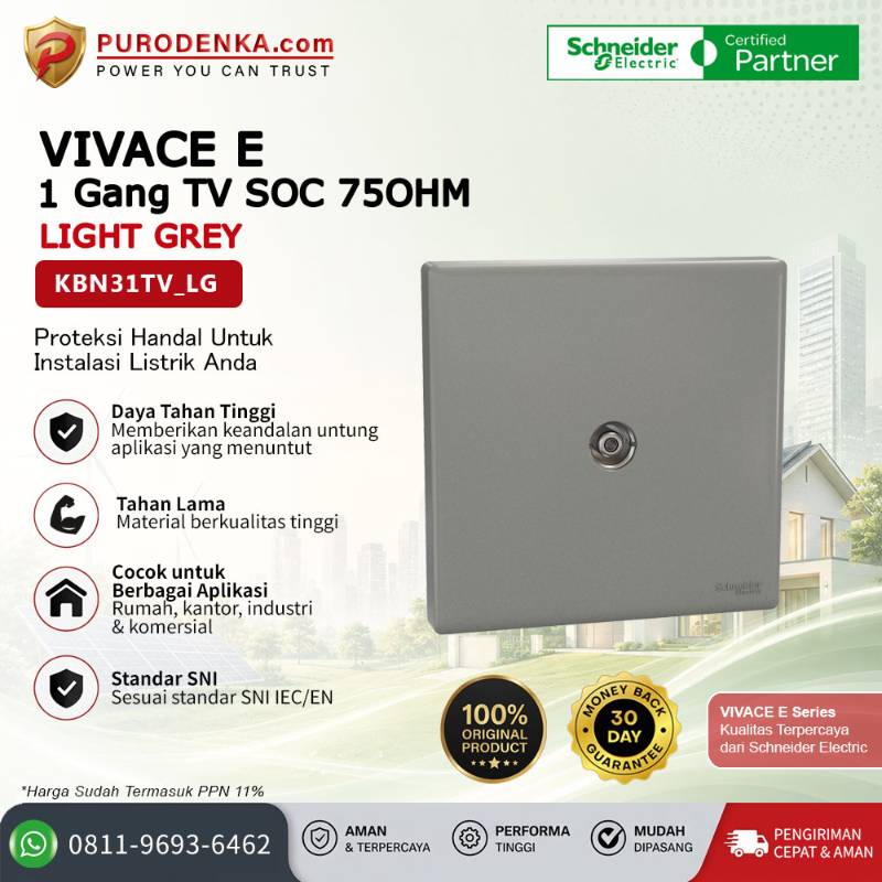 SCHNEIDER Vivace E Communication Outlet 1 Gang TV SOC 75OHM Light Grey KBN31TV_LG