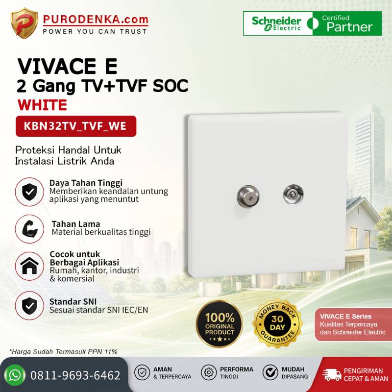SCHNEIDER Vivace E Communication Outlet 2 Gang TV+TVF SOC White KBN32TV_TVF_WE