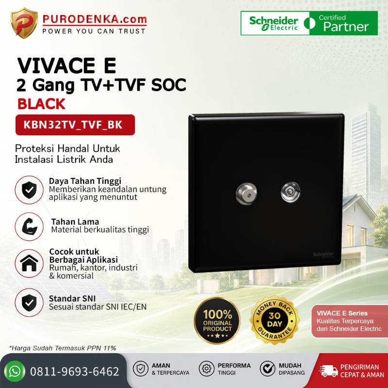 SCHNEIDER Vivace E Communication Outlet 2 Gang TV+TVF SOC Black KBN32TV_TVF_BK