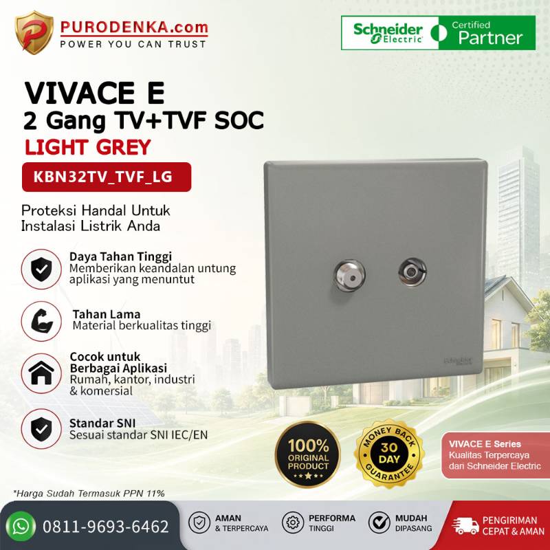 SCHNEIDER Vivace E Communication Outlet 2 Gang TV+TVF SOC Light Grey KBN32TV_TVF_LG