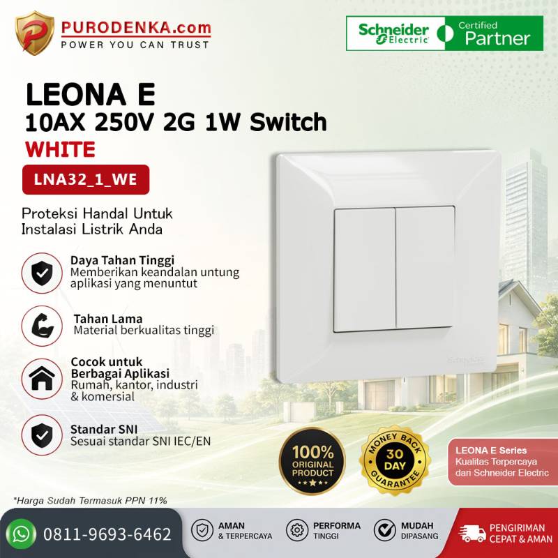 SCHNEIDER Leona E 10AX 250V 2 Gang 1 Way Switch LNA32_1_WE