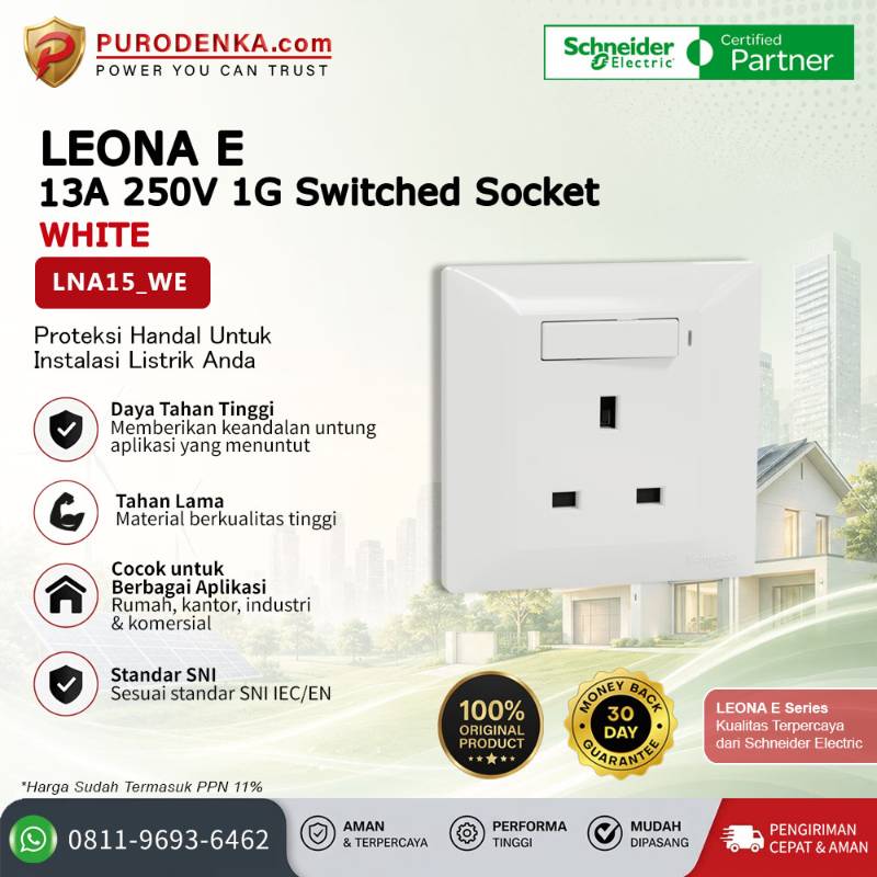 SCHNEIDER Leona E 13A 250V 1 Gang Switched Socket LNA15_WE