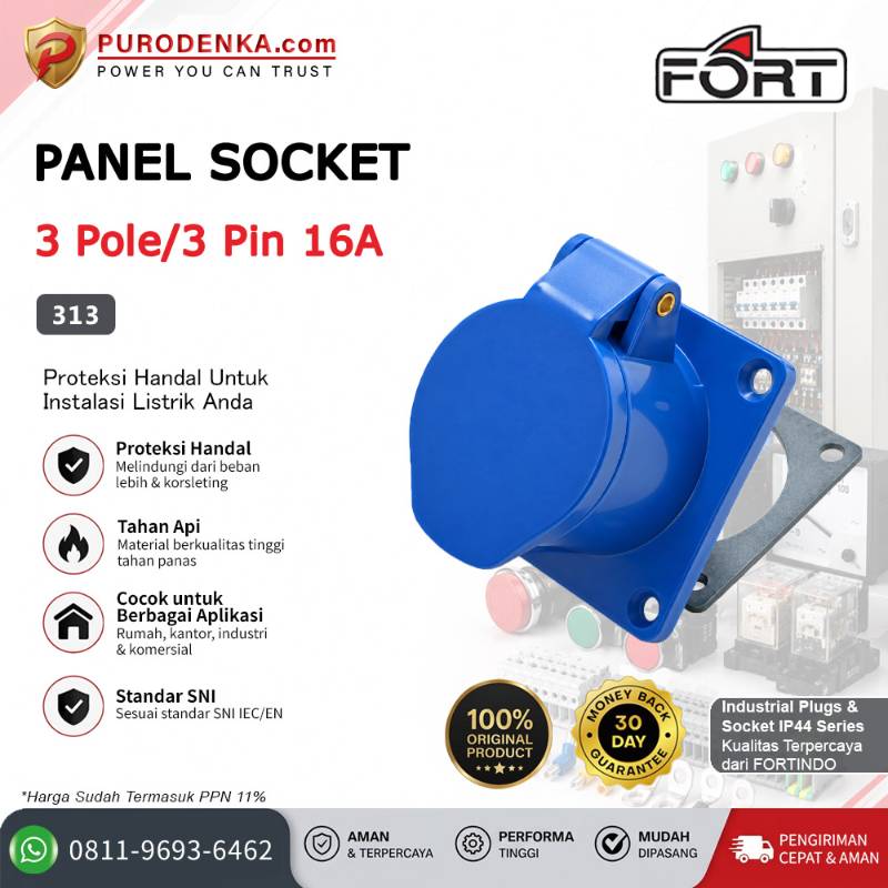 FORT Panel Socket IP44 3P 16A 313
