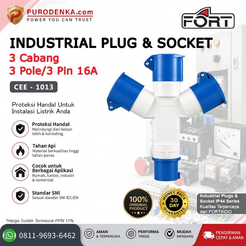 FORT Industrial Plug & Socket Cabang 3 3P 16A CEE-1013