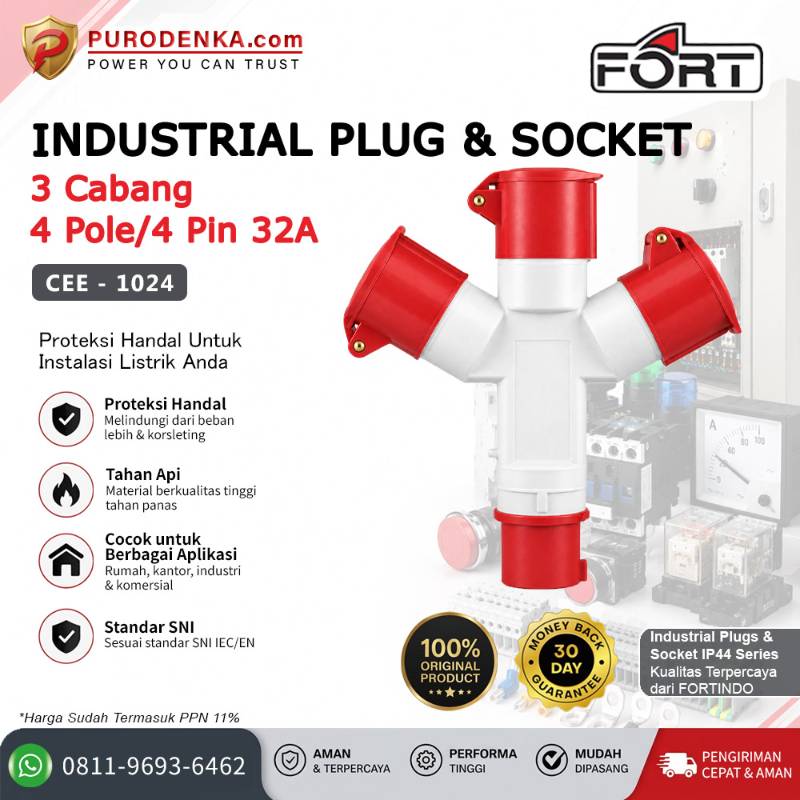 FORT Industrial Plug & Socket Cabang 3 4P 32A CEE-1024