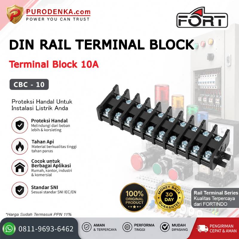 FORT Terminal Block Rail 10A Model Kasuga (Hitam) CBC-10