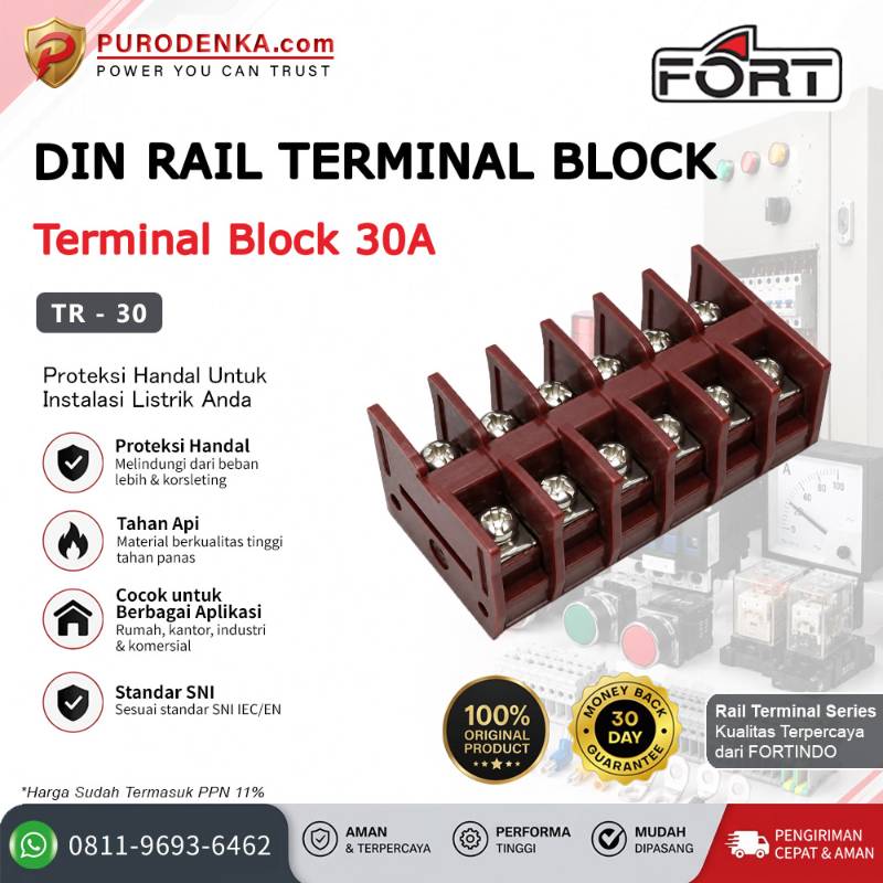 FORT Terminal Block Rail 30A Model Kasuga (Coklat) TR-30