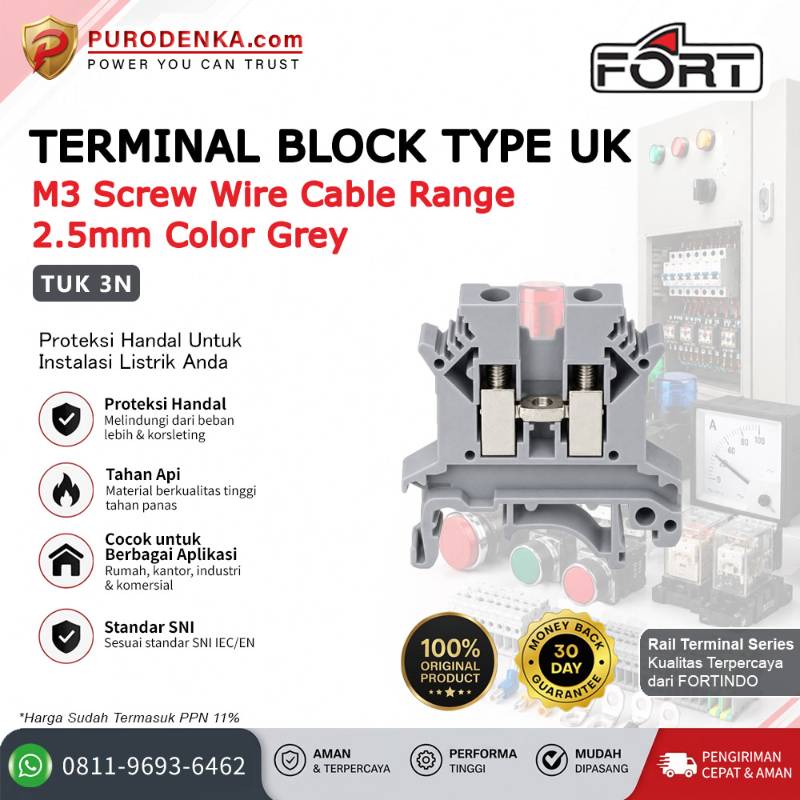 FORT Terminal Block Rail Type UK (Grey) M3 2.5mm TUK 3N