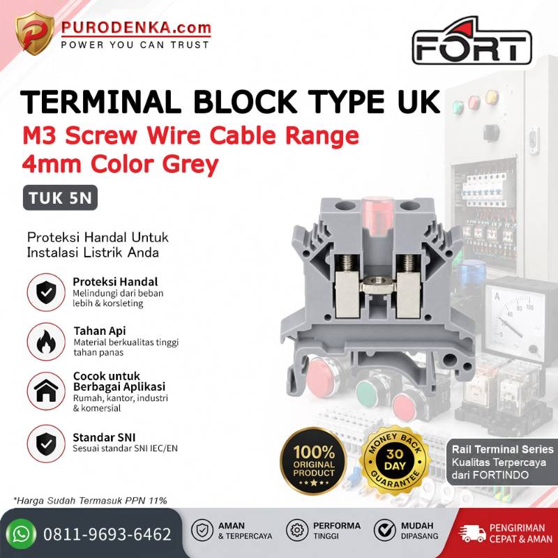 FORT Terminal Block Rail Type UK (Grey) M3 4mm TUK 5N
