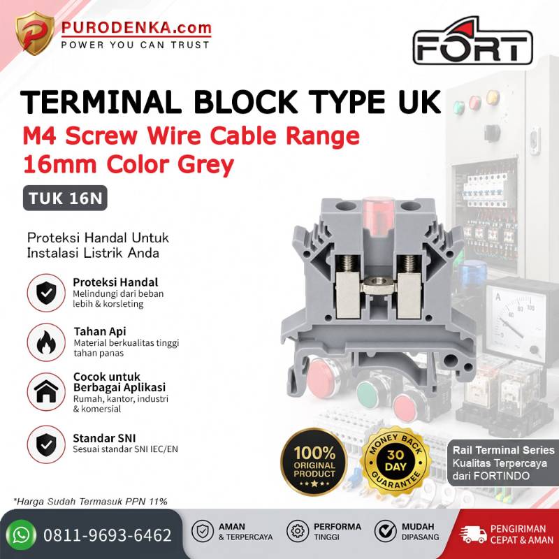FORT Terminal Block Rail Type UK (Grey) M4 16mm TUK 16N