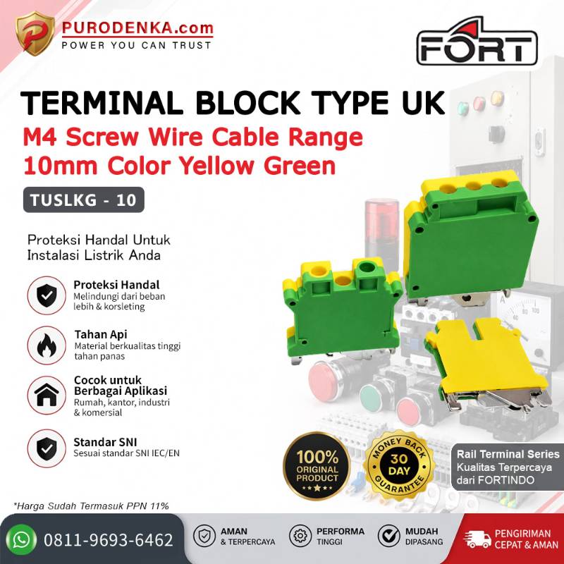 FORT Terminal Block Rail Type UK (Yellow-Green) M4 10mm TUSLKG 10