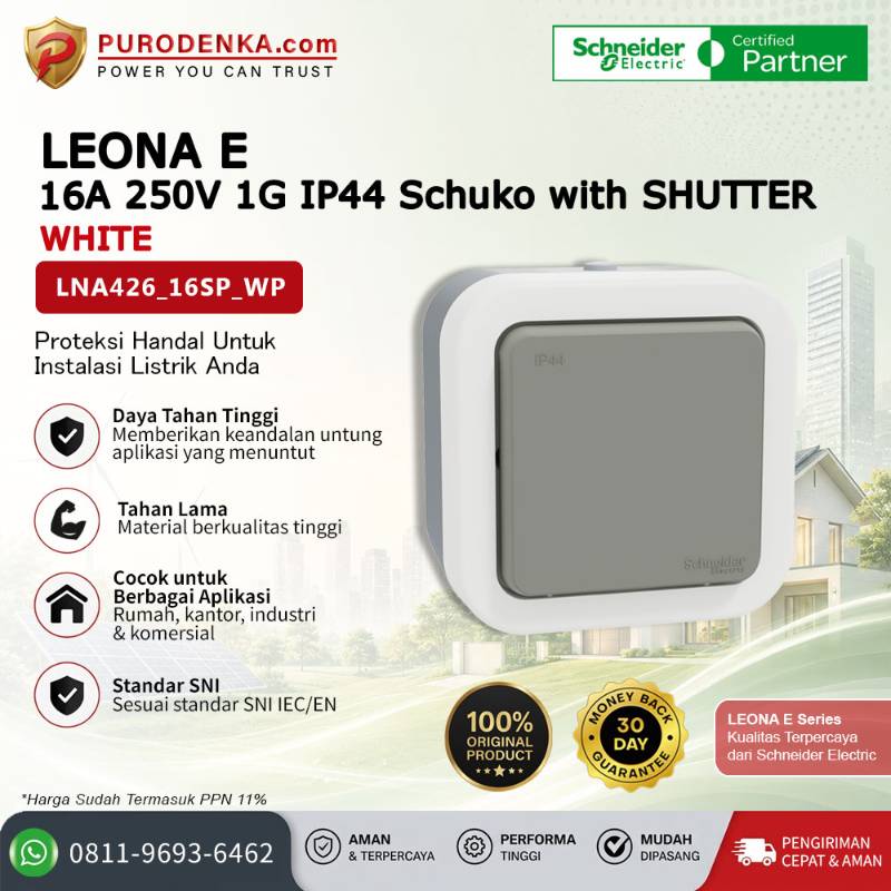 SCHNEIDER Leona E 16A 250V 1 Gang IP44 Schuko with Shutter LNA426_16SP_WP