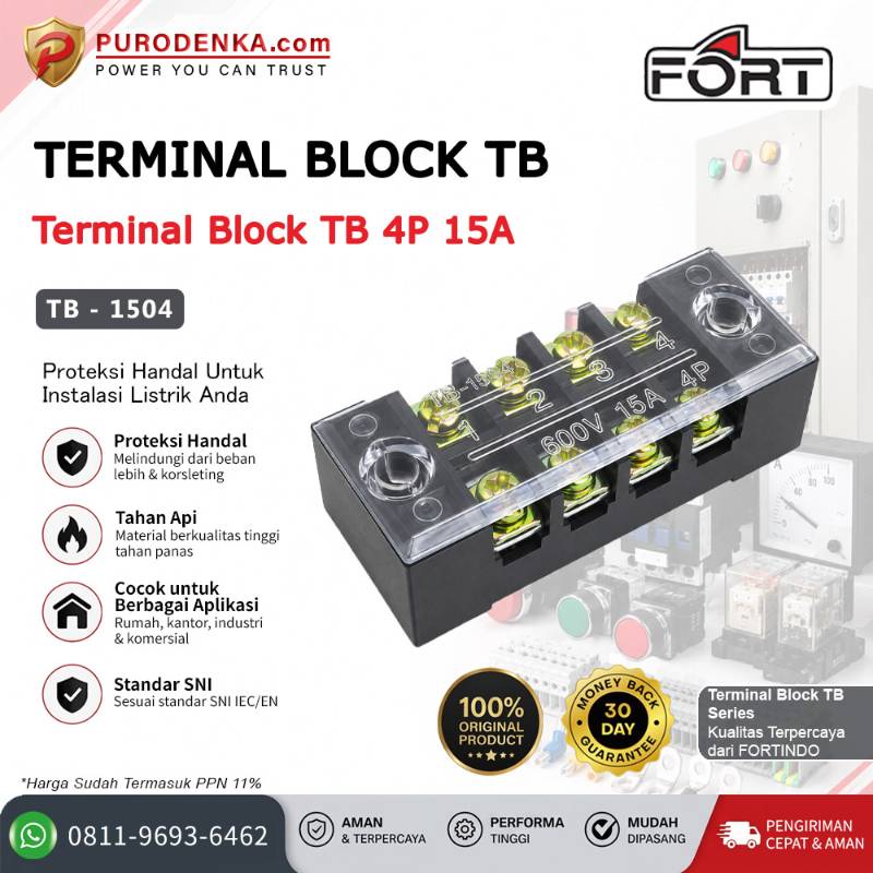 FORT Terminal Block TB 4P 15A TB-1504