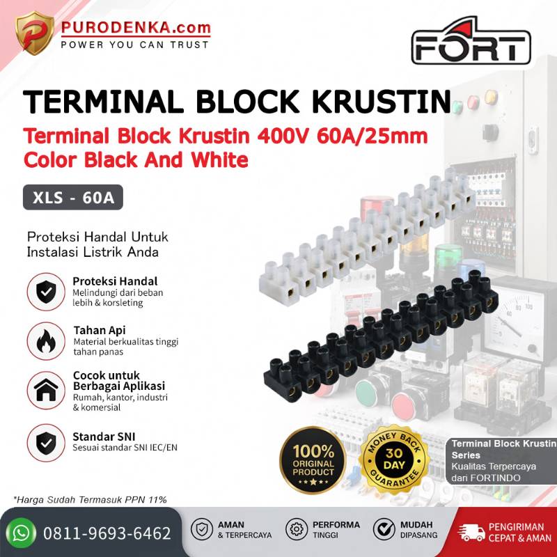 FORT Terminal Block Krustin 400V 60A/25mm Black XLS-60A