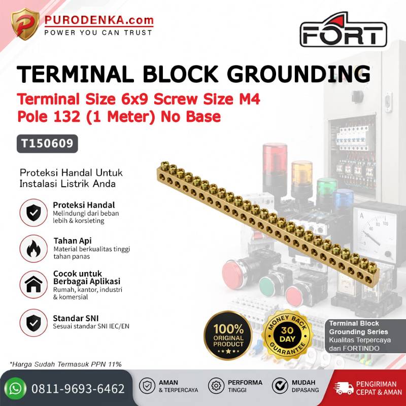 FORT Terminal Block Grounding 6x9 mm M4 132P (1 meter) T150609