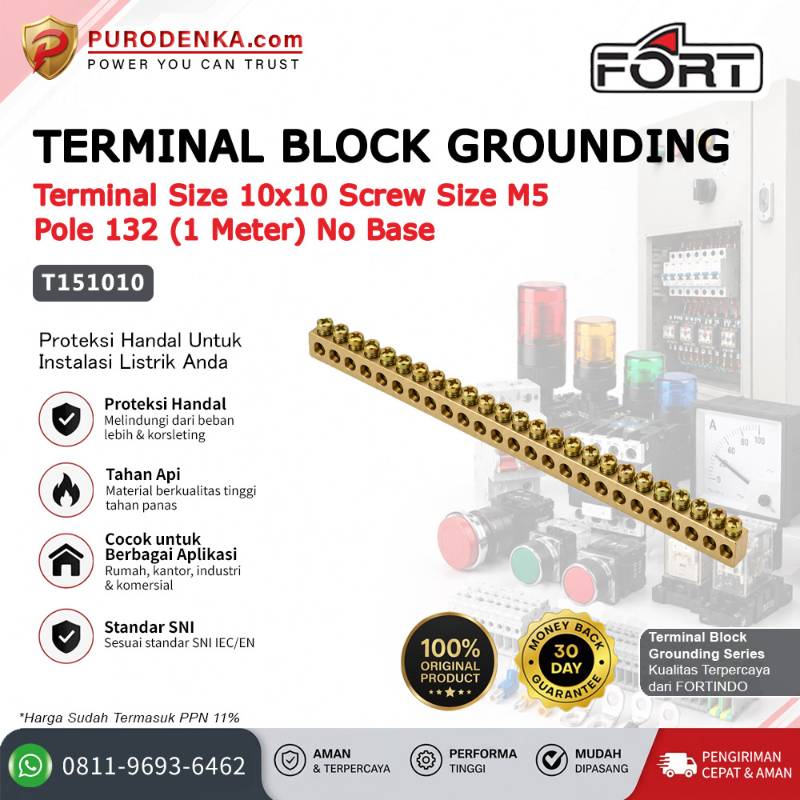 FORT Terminal Block Grounding 10x10 mm M5 132P (1 meter) T151010