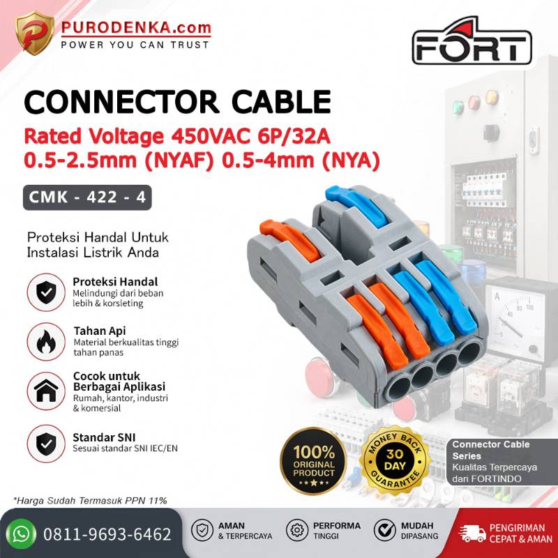 FORT Fast Connector 6P/32A 0.5-2.5 mm (NYAF) 0.5-4 mm (NYA) CMK-422-4