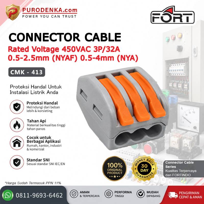 FORT Fast Connector 3P/32A 0.5-2.5 mm (NYAF) 0.5-4 mm (NYA) CMK-413