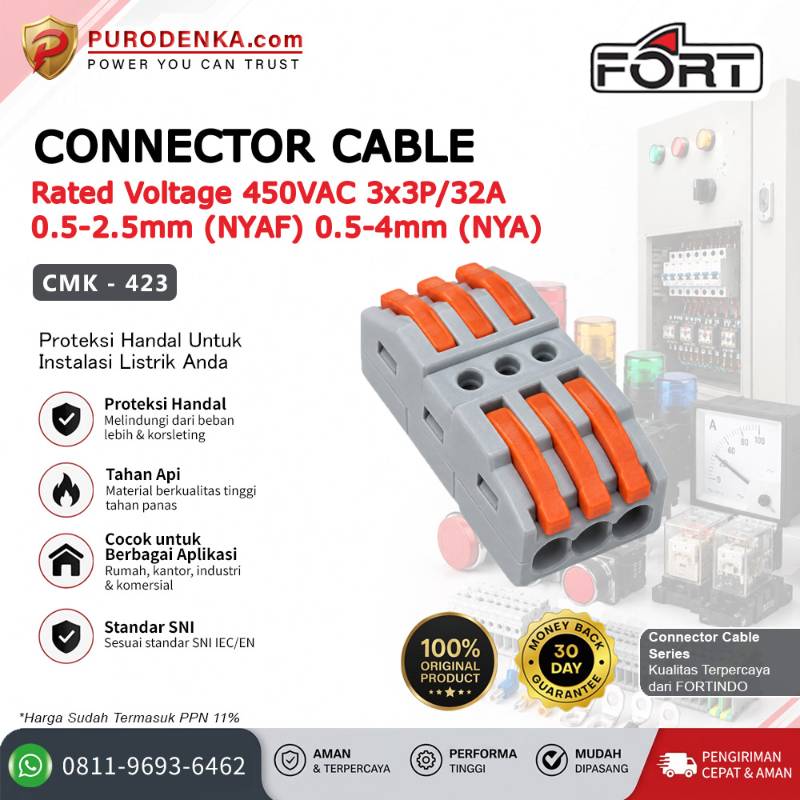 FORT Fast Connector 3x3P/32A 0.5-2.5 mm (NYAF) 0.5-4 mm (NYA) CMK-423