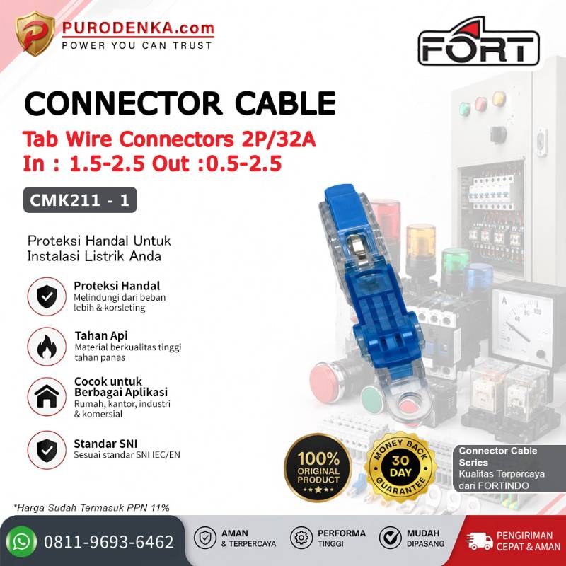 FORT Tab Wire Connector 2P/32A In: 1.5-2.5 mm Out: 0.5-2.5 mm CMK211-1