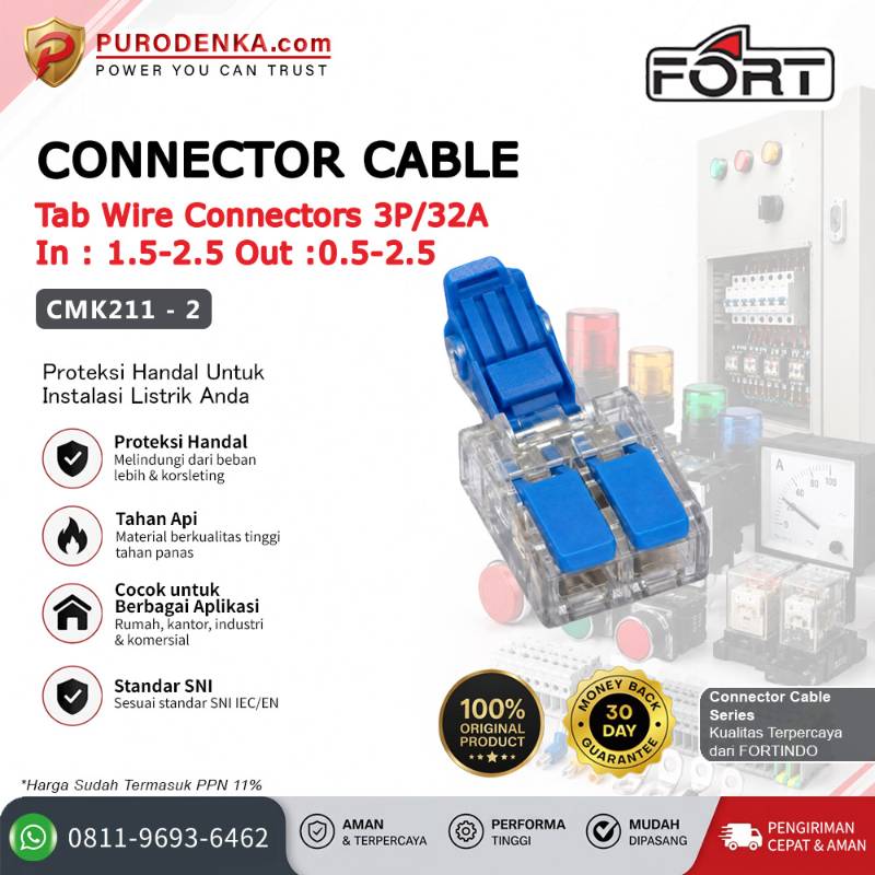 FORT Tab Wire Connector 3P/32A In: 1.5-2.5 mm Out: 0.5-2.5 mm CMK211-2