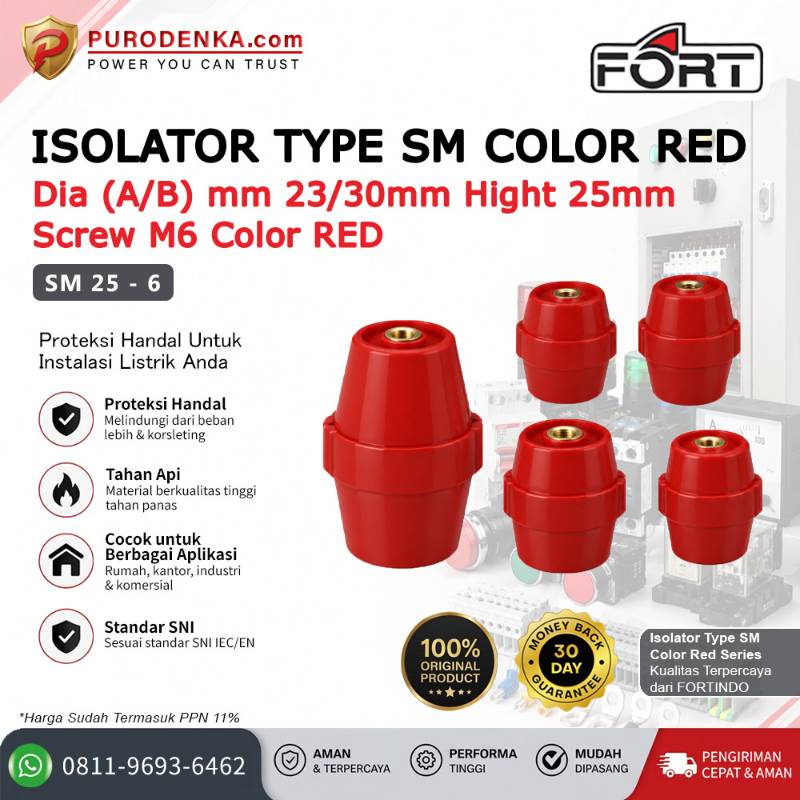 FORT SM Color Red Type Isolator Dia. 23/30 mm H. 25 mm M6 SM 25-6