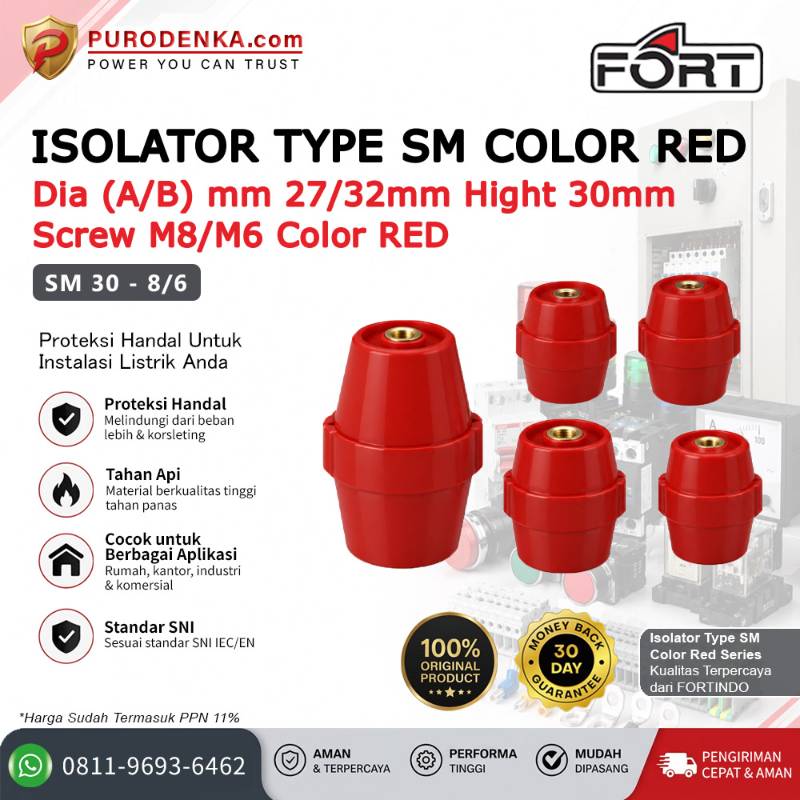FORT SM Color Red Type Isolator Dia. 27/32 mm H. 30 mm M8/M6 SM 30-8/6