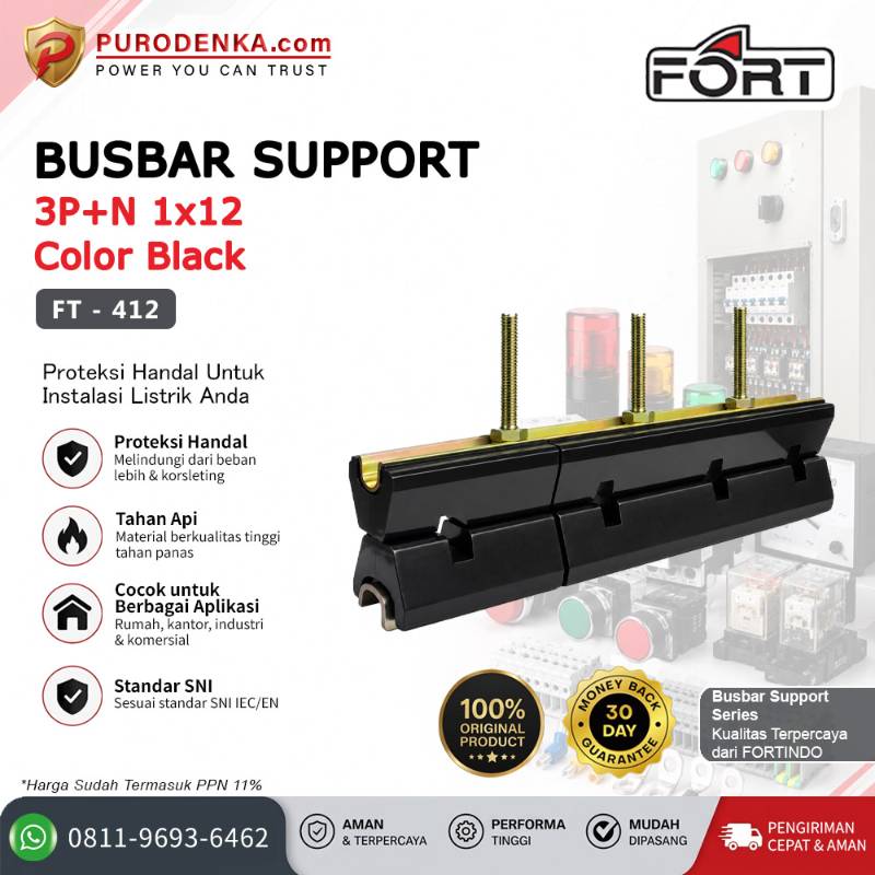 FORT Busbar Jepit 3P+N Busbar 1x12 mm Black FT-412