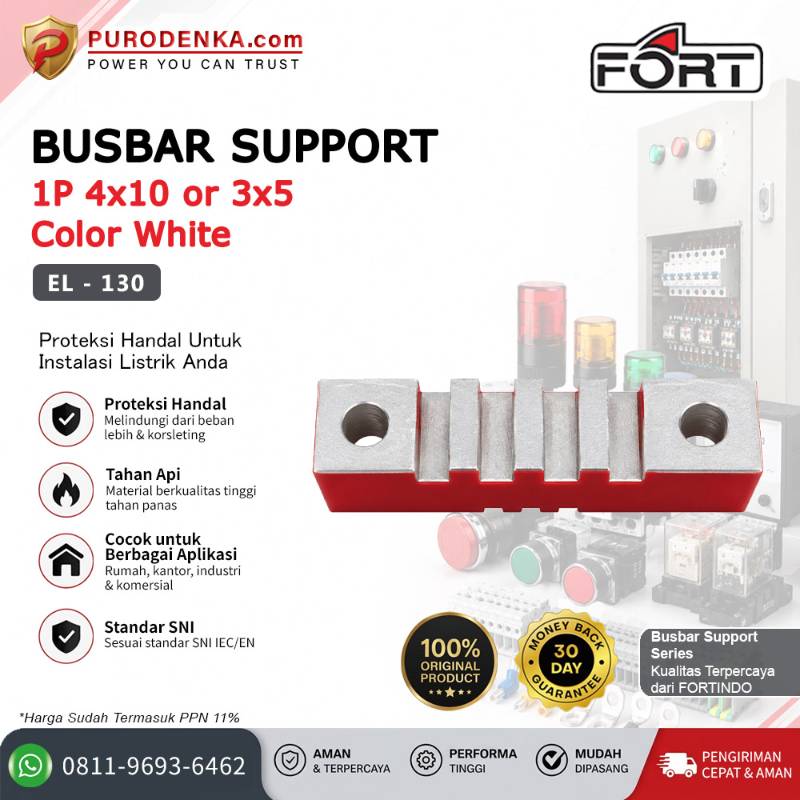 FORT Busbar Jepit 1P Busbar 4x10 mm or 3x5 mm White EL-130