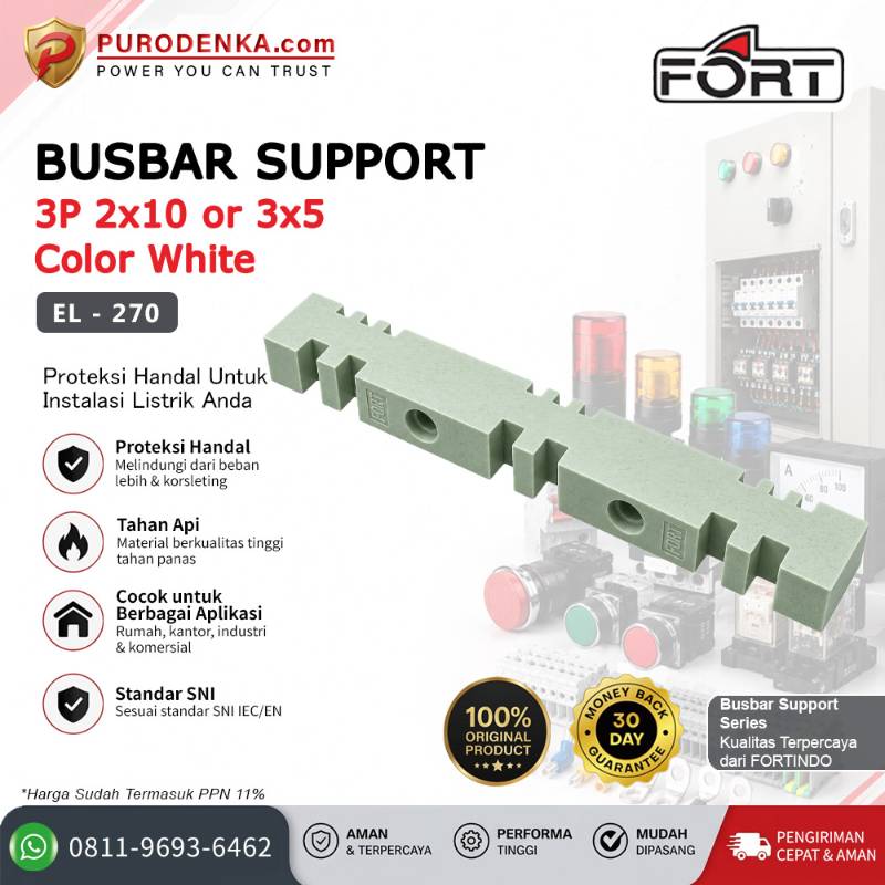 FORT Busbar Jepit 3P Busbar 2x10 mm or 3x5 mm White EL-270