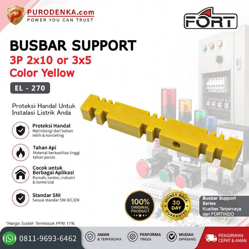 FORT Busbar Jepit 3P Busbar 2x10 mm or 3x5 mm Yellow EL-270