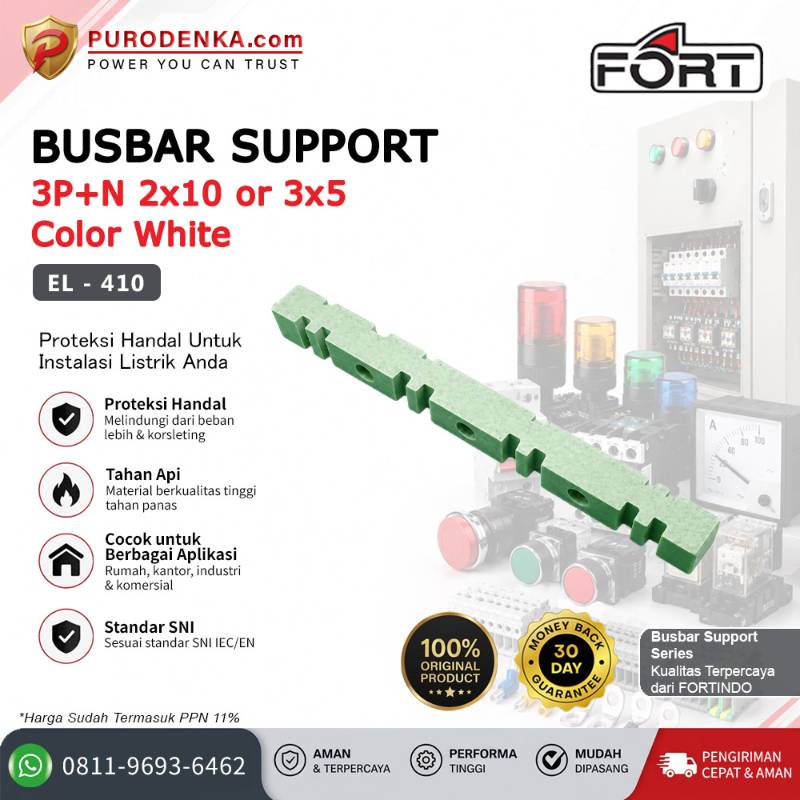 FORT Busbar Jepit 3P+N Busbar 2x10 mm or 3x5 mm White EL-410