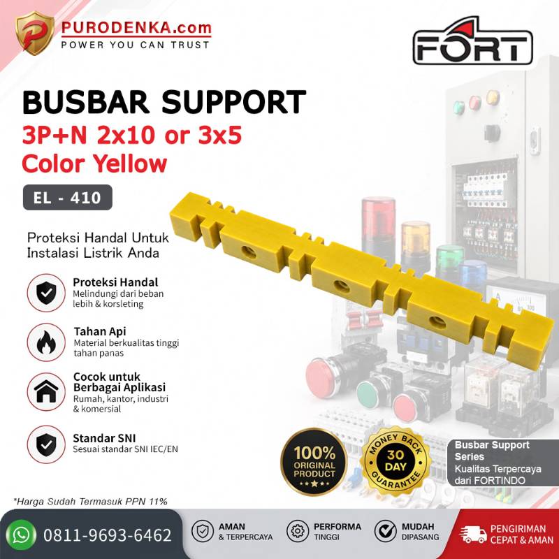 FORT Busbar Jepit 3P+N Busbar 2x10 mm or 3x5 mm Yellow EL-410