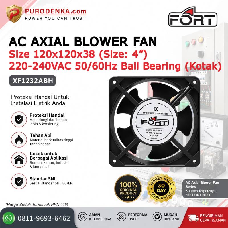 FORT AC-Axial Blower Fan 120x120x38 4" 220-240VAC 50/60Hz (Kotak) Model Ball Bearings XF1232ABH