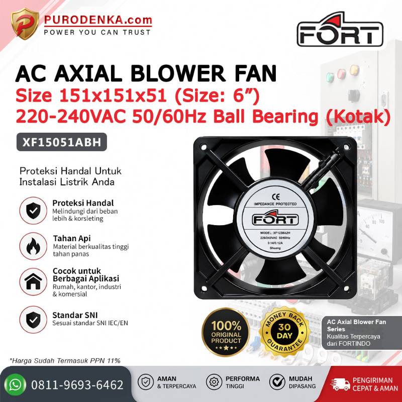 FORT AC-Axial Blower Fan 151x151x51 6" 220-240VAC 50/60Hz (Kotak) Model Ball Bearings XF15051ABH