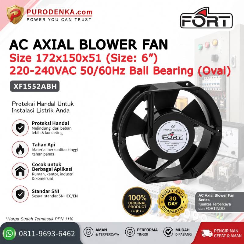 FORT AC-Axial Blower Fan 172x150x51 6" 220-240VAC 50/60Hz (Oval) Model Ball Bearings XF1552ABH