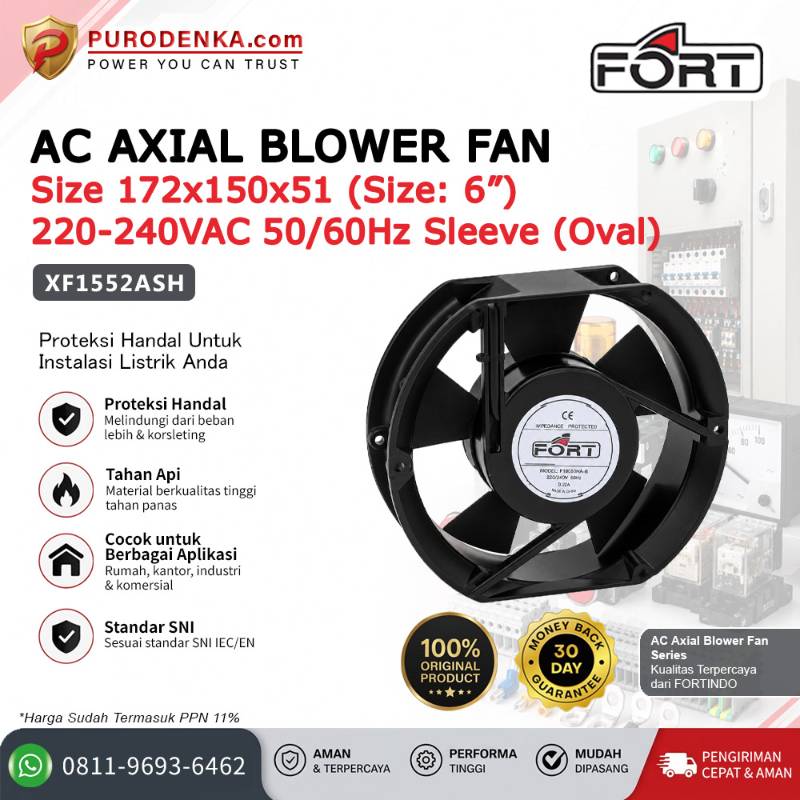 FORT AC-Axial Blower Fan 172x150x51 6" 220-240VAC 50/60Hz (Oval) Model Sleeve XF1552ASH