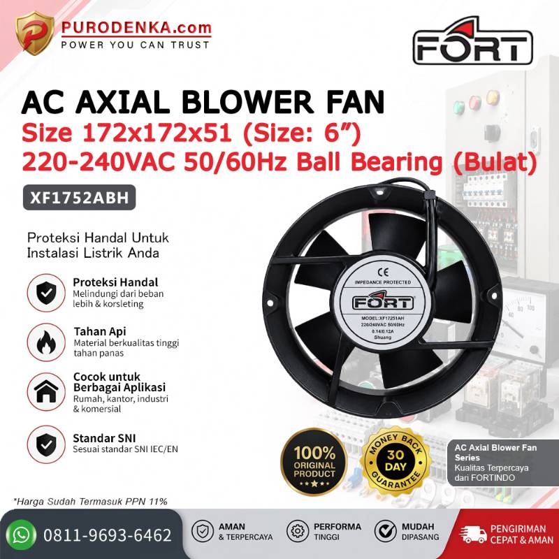 FORT AC-Axial Blower Fan 172x172x51 6" 220-240VAC 50/60Hz (Bulat) Model Ball Bearings XF1752ABH